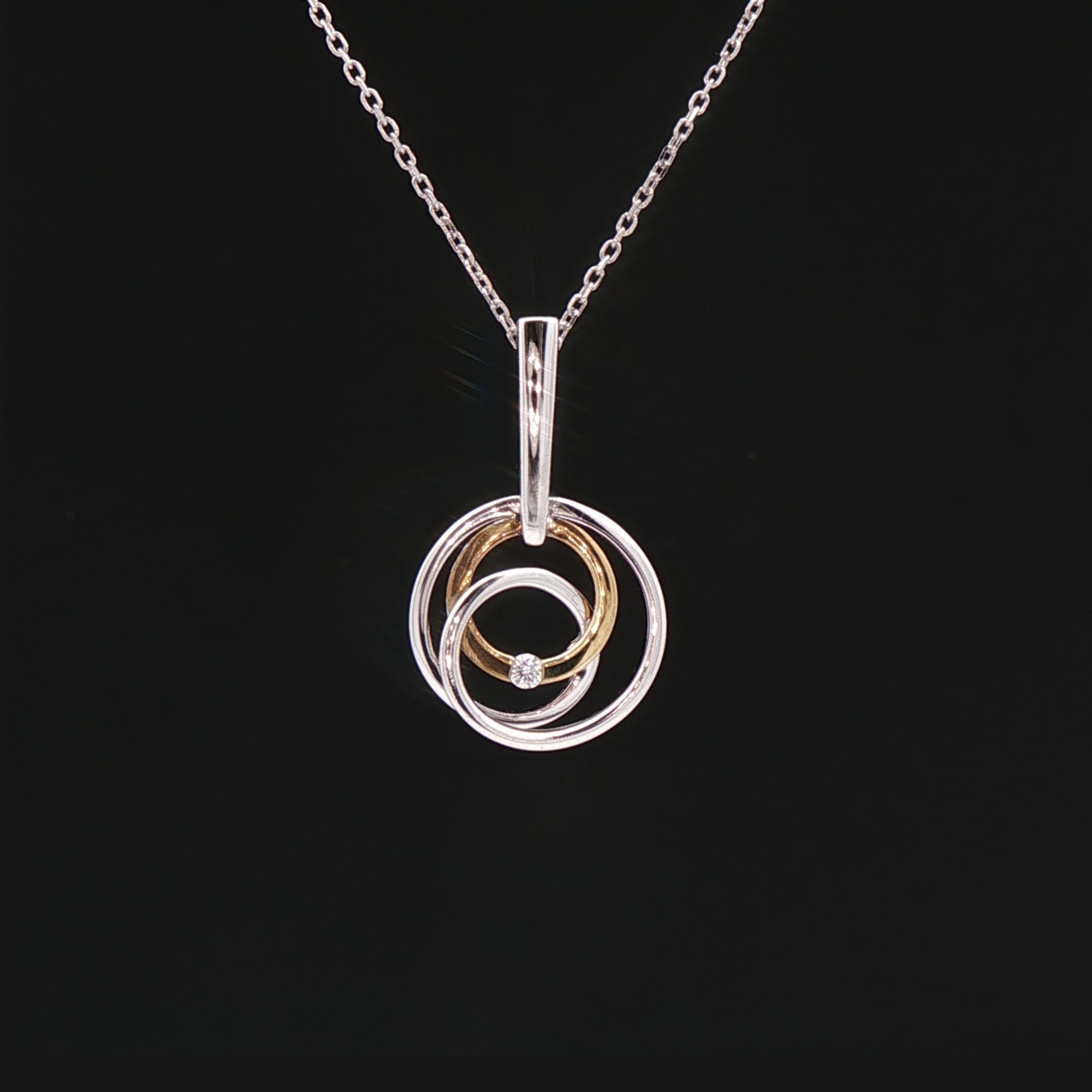 Natural Diamond Interwoven Circle Pendant in 9ct White & Yellow Gold