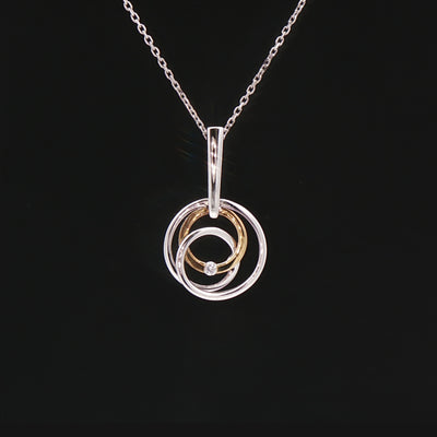 Natural Diamond Interwoven Circle Pendant in 9ct White & Yellow Gold