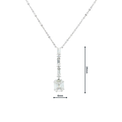 Emerald Cut Natural Diamond & Natural Diamond Baguette Drop Pendant in 18ct White Gold