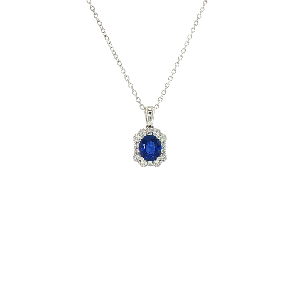 Oval Sapphire and Natural Diamond Pendant in 18ct White Gold