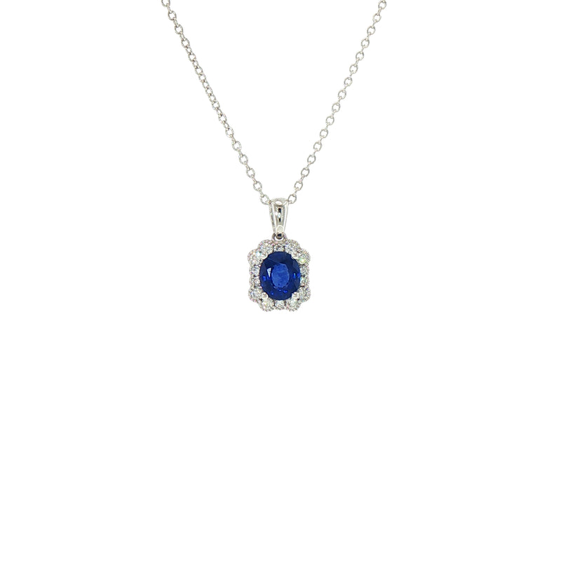 Oval Sapphire and Natural Diamond Pendant in 18ct White Gold