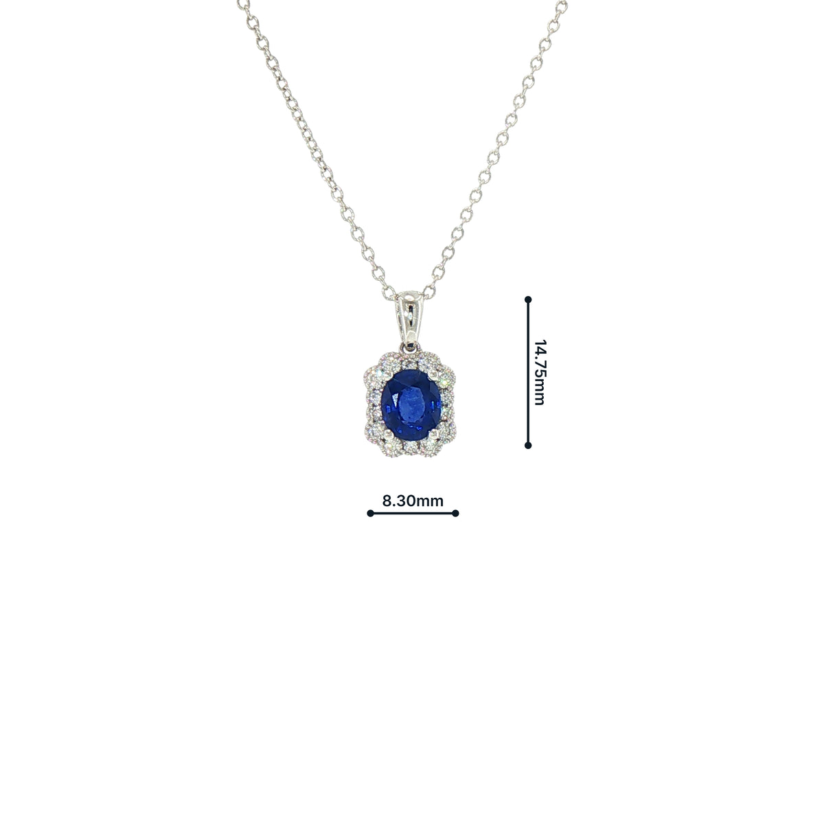 Oval Sapphire and Natural Diamond Pendant in 18ct White Gold