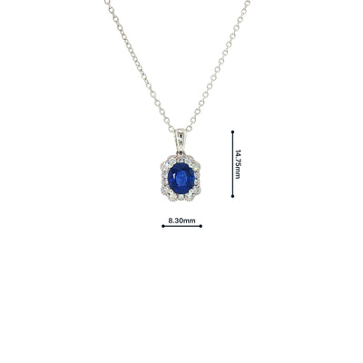 Oval Sapphire and Natural Diamond Pendant in 18ct White Gold
