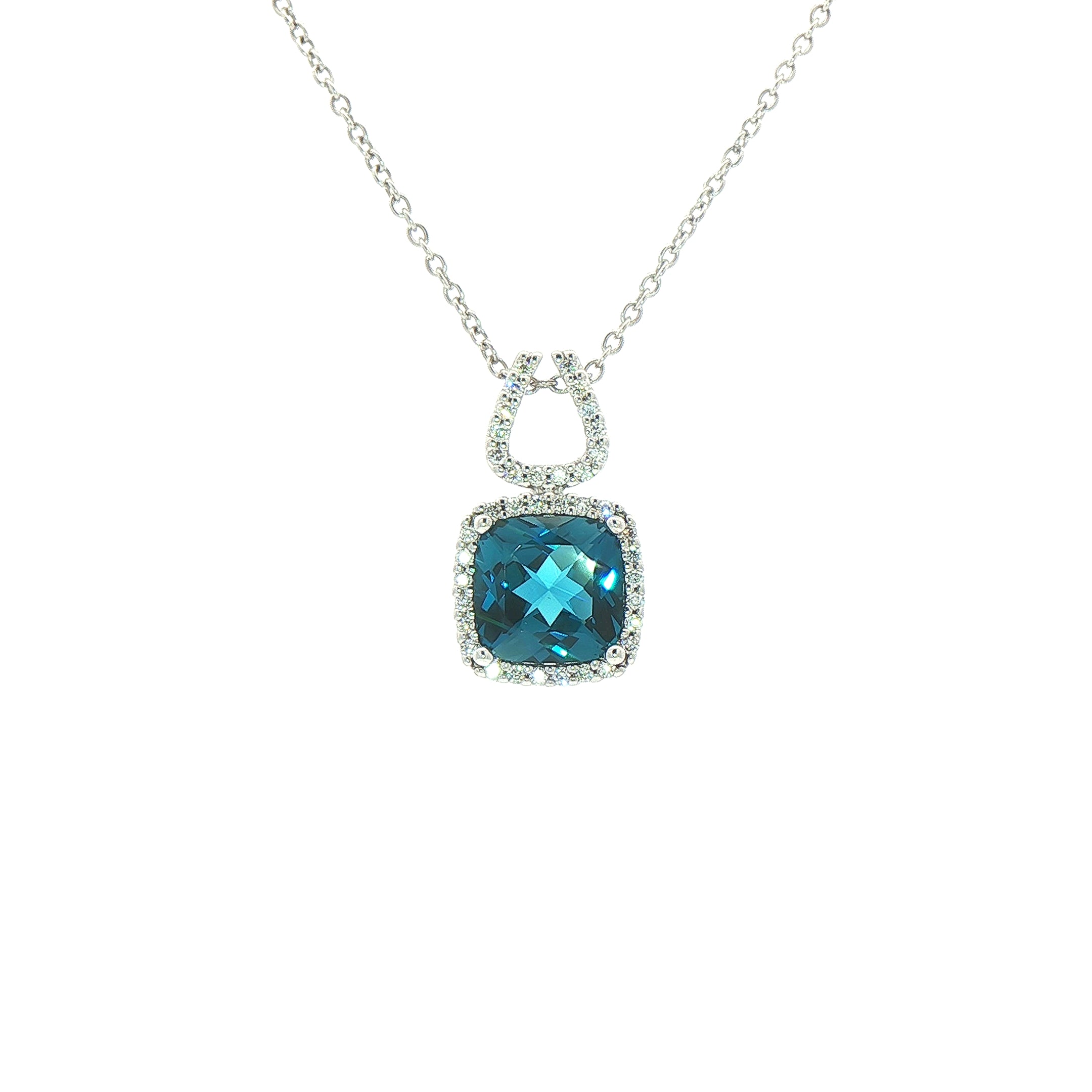0.27 Natural Diamond & London Blue Topaz Drop Pendant in 9ct White Gold