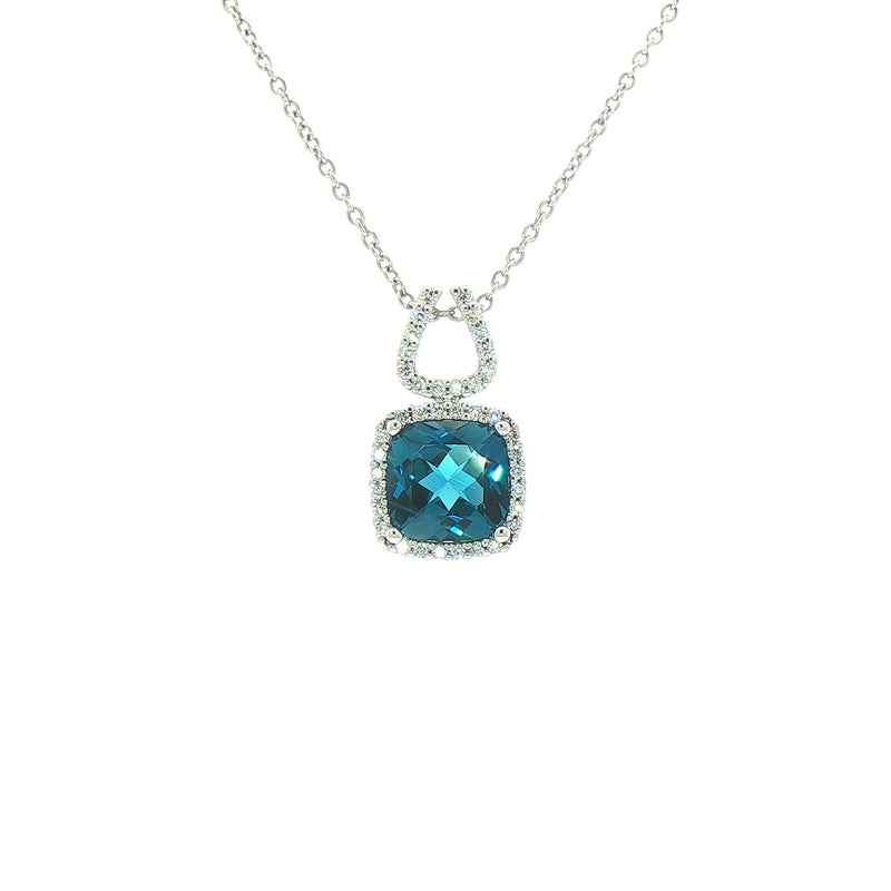 0.27 Natural Diamond & London Blue Topaz Drop Pendant in 9ct White Gold