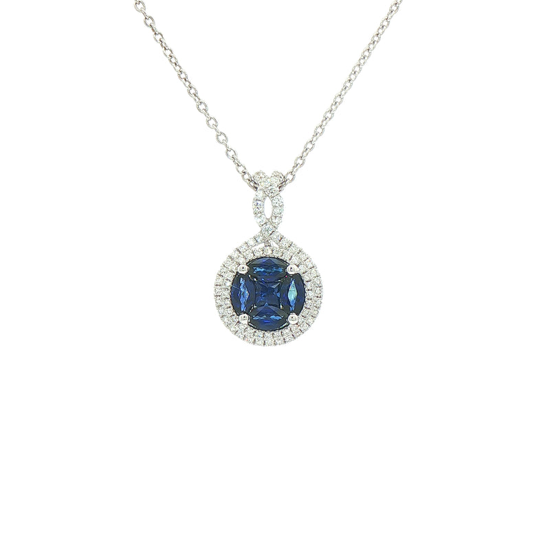 0.81ct Sapphire & 0.26ct Natural Diamond Curving Multistone Pendant in 18ct White Gold