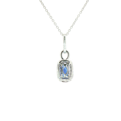 1.04ct Sapphire and 0.30ct Diamond Rectangular Halo Pendant in 18ct White Gold