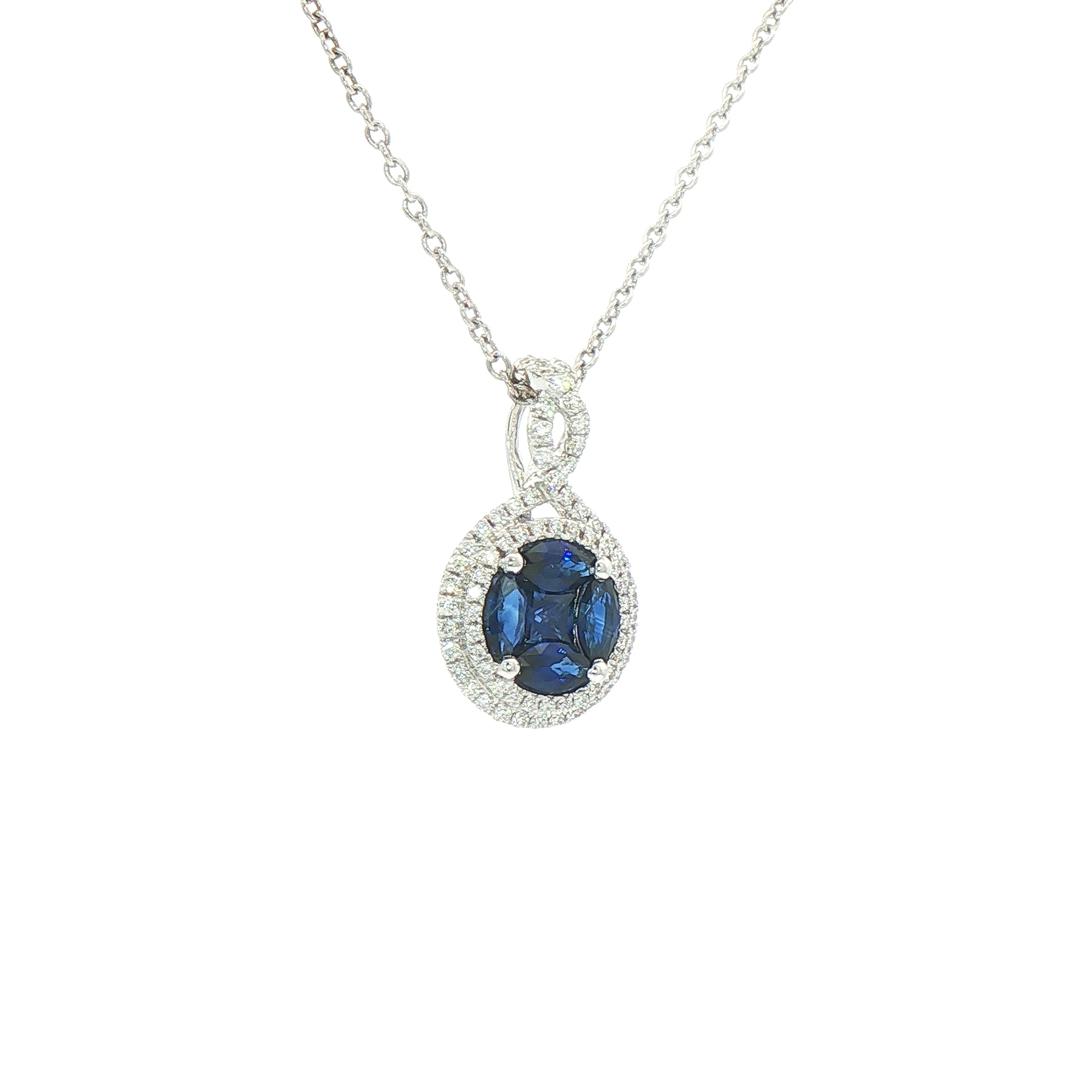0.81ct Sapphire & 0.26ct Natural Diamond Curving Multistone Pendant in 18ct White Gold