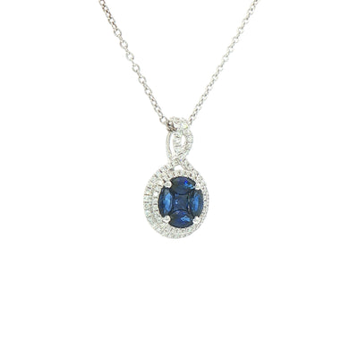 0.81ct Sapphire & 0.26ct Natural Diamond Curving Multistone Pendant in 18ct White Gold