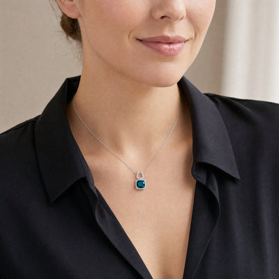 0.27 Natural Diamond & London Blue Topaz Drop Pendant in 9ct White Gold