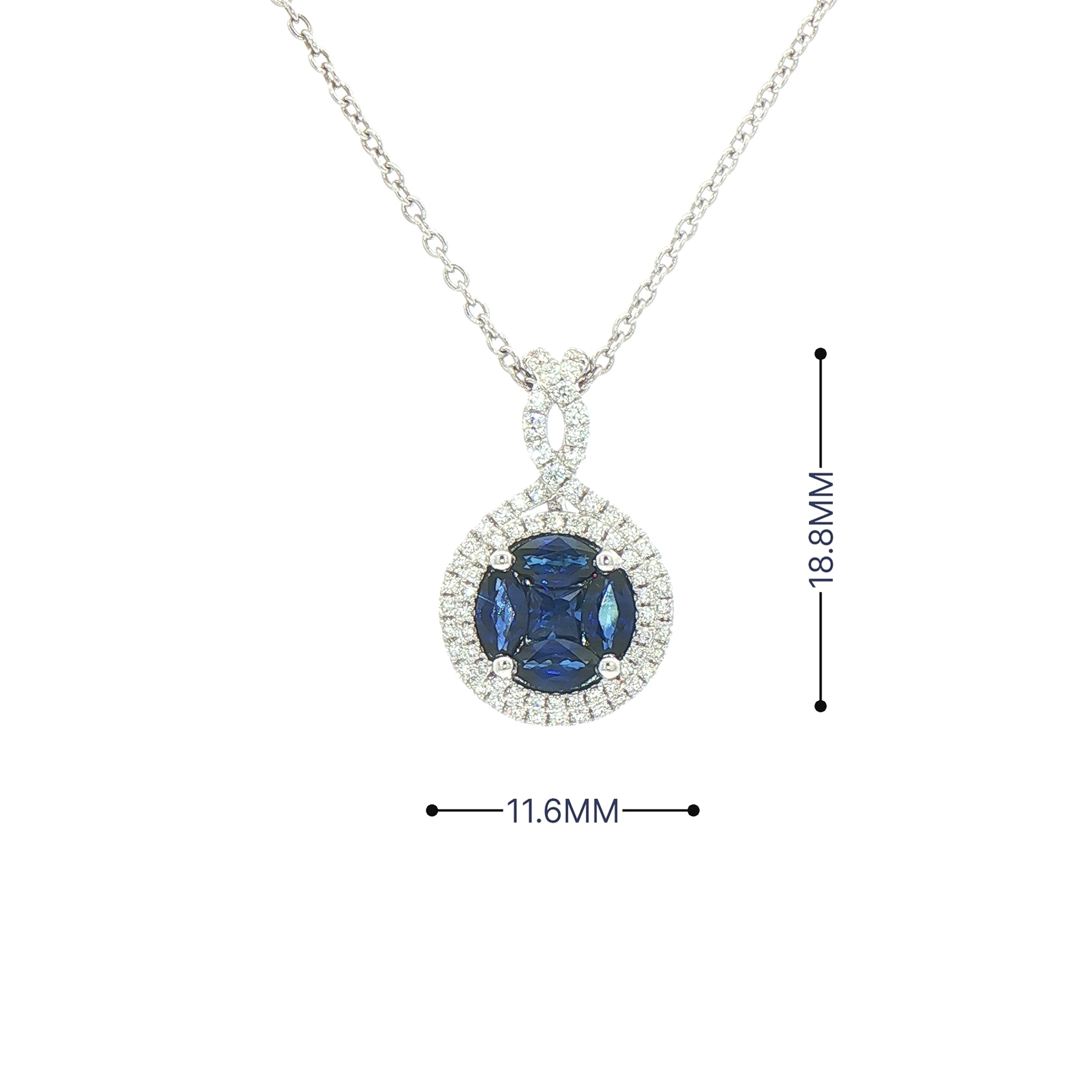 0.81ct Sapphire & 0.26ct Natural Diamond Curving Multistone Pendant in 18ct White Gold