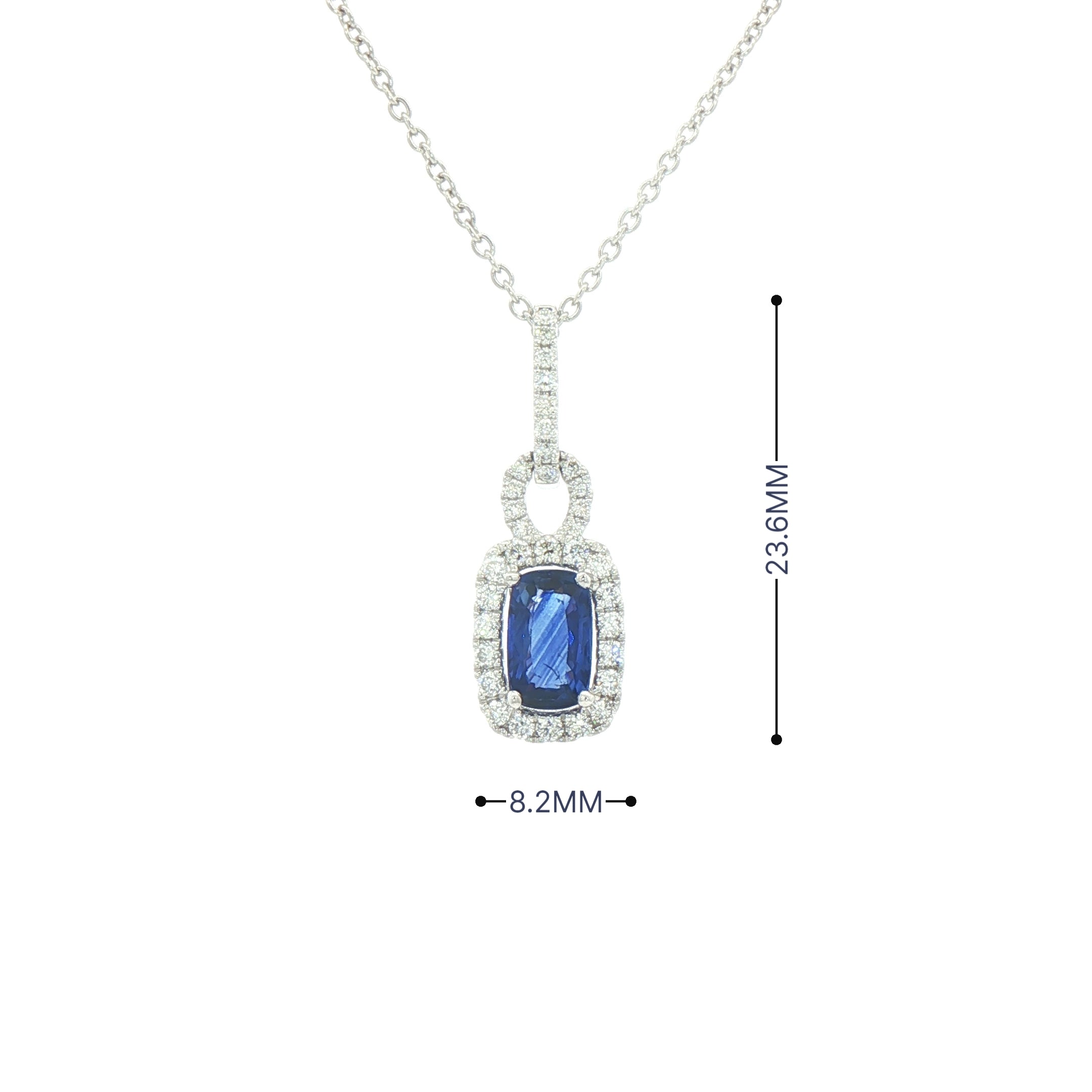 1.04ct Sapphire and 0.30ct Diamond Rectangular Halo Pendant in 18ct White Gold