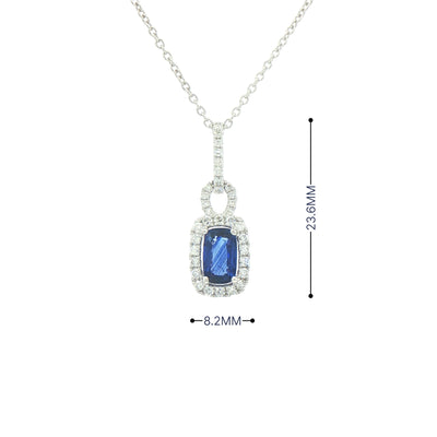 1.04ct Sapphire and 0.30ct Diamond Rectangular Halo Pendant in 18ct White Gold