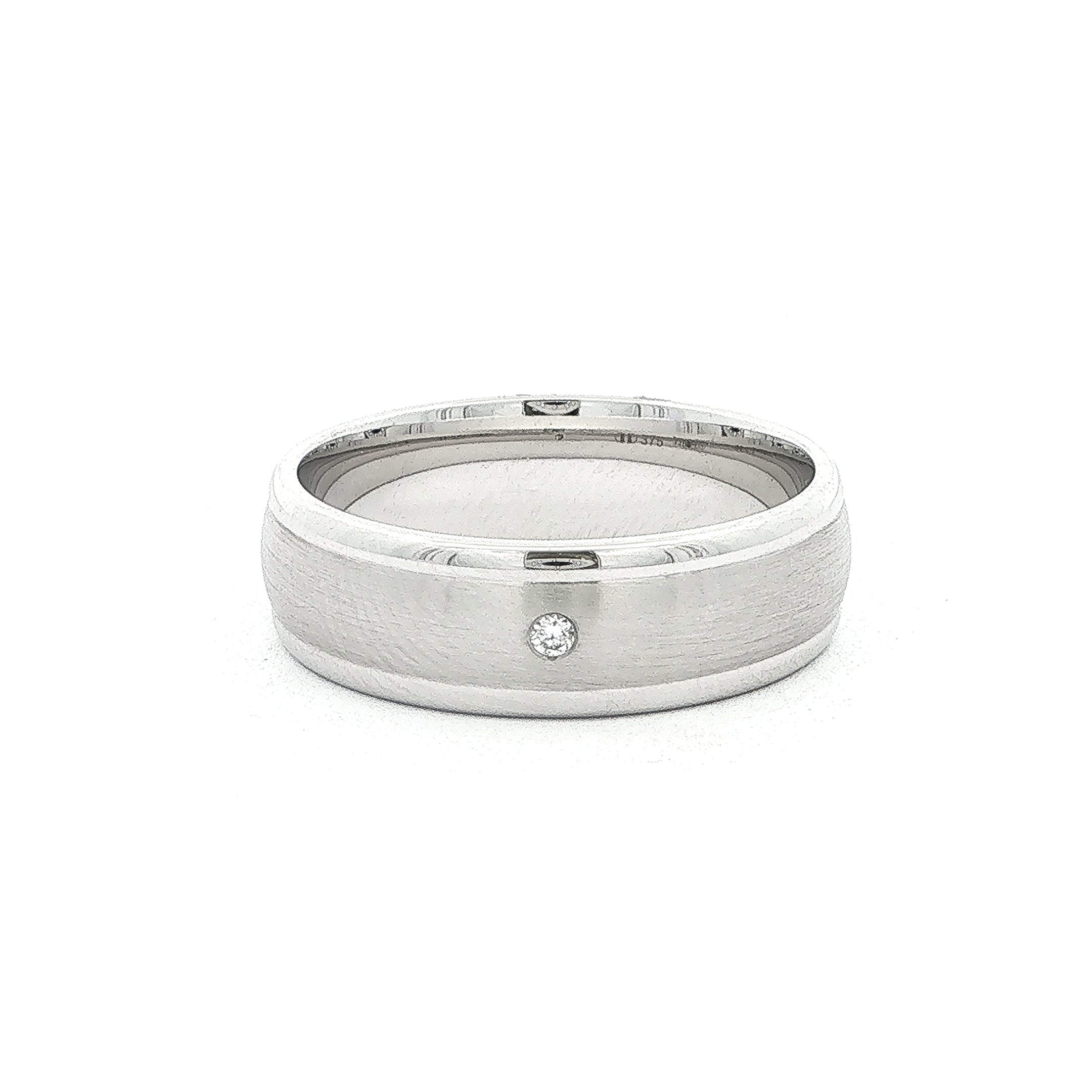 .04ct Round Brilliant cut Natural Diamond Satin and polish edge wedding ring 9ct white gold