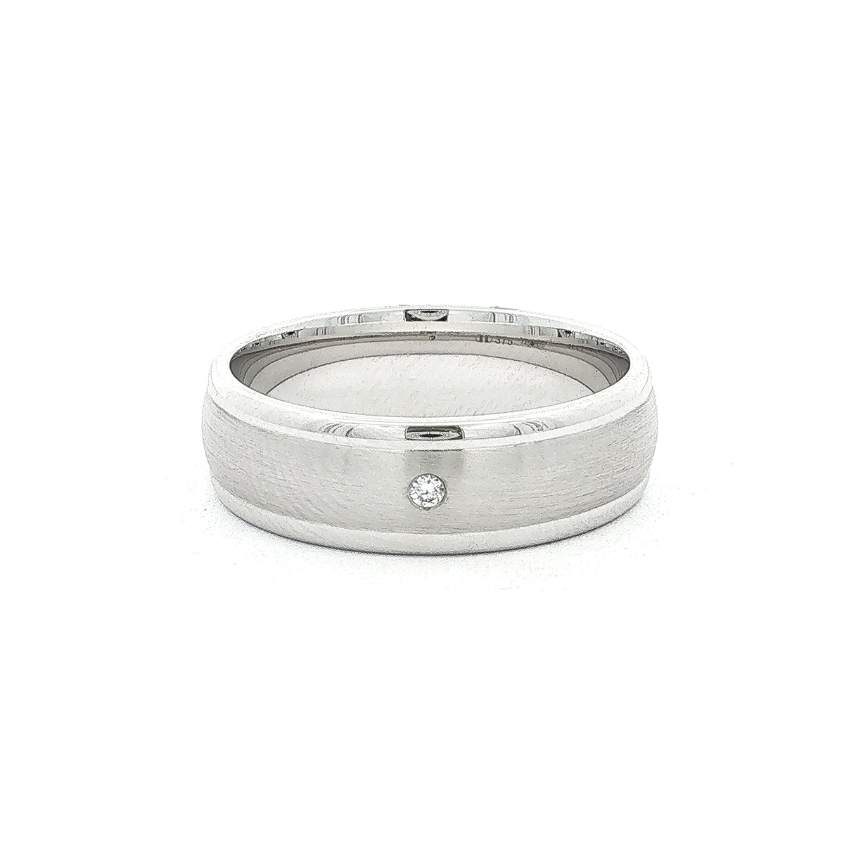 .04ct Round Brilliant cut Natural Diamond Satin and polish edge wedding ring 9ct white gold