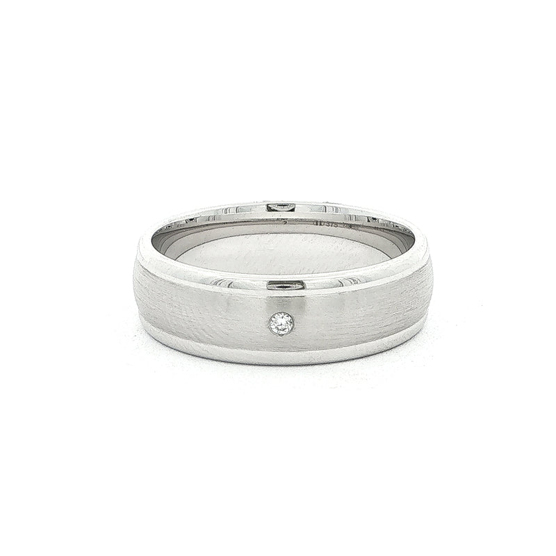 .04ct Round Brilliant cut Natural Diamond Satin and polish edge wedding ring 9ct white gold
