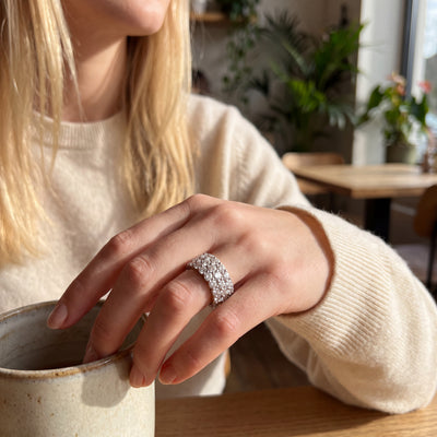 2.04ct Fvs 3 Row Brilliant Cut Natural Diamond Dress Ring In 18ct White Gold