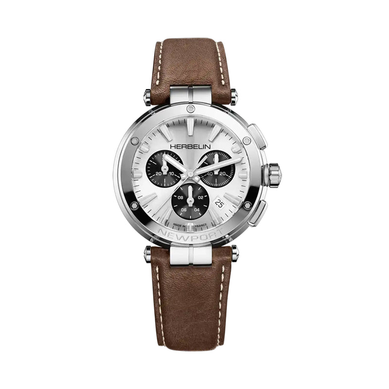 Gents Herbelin Newport Chronograph Black and White Panda Dial on Leather Strap