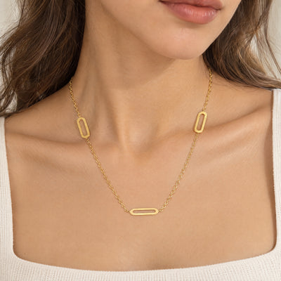 Three Oval Paper Link Style Necklet in 9ct Yellow Gold