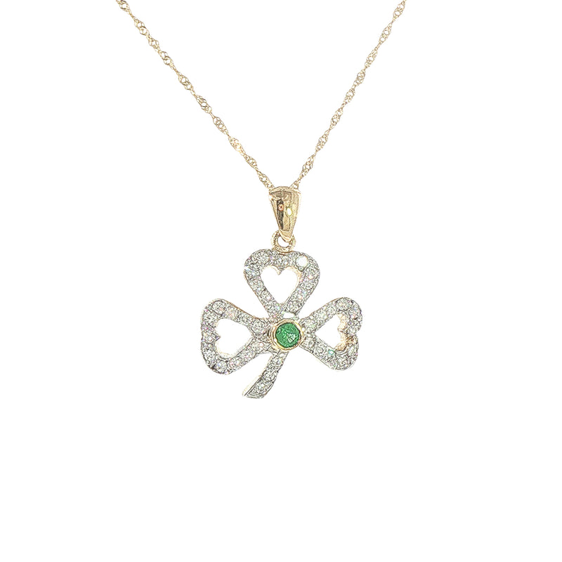 0.36ct Natural Diamond & Emerald Shamrock Pendant in 14ct Yellow Gold