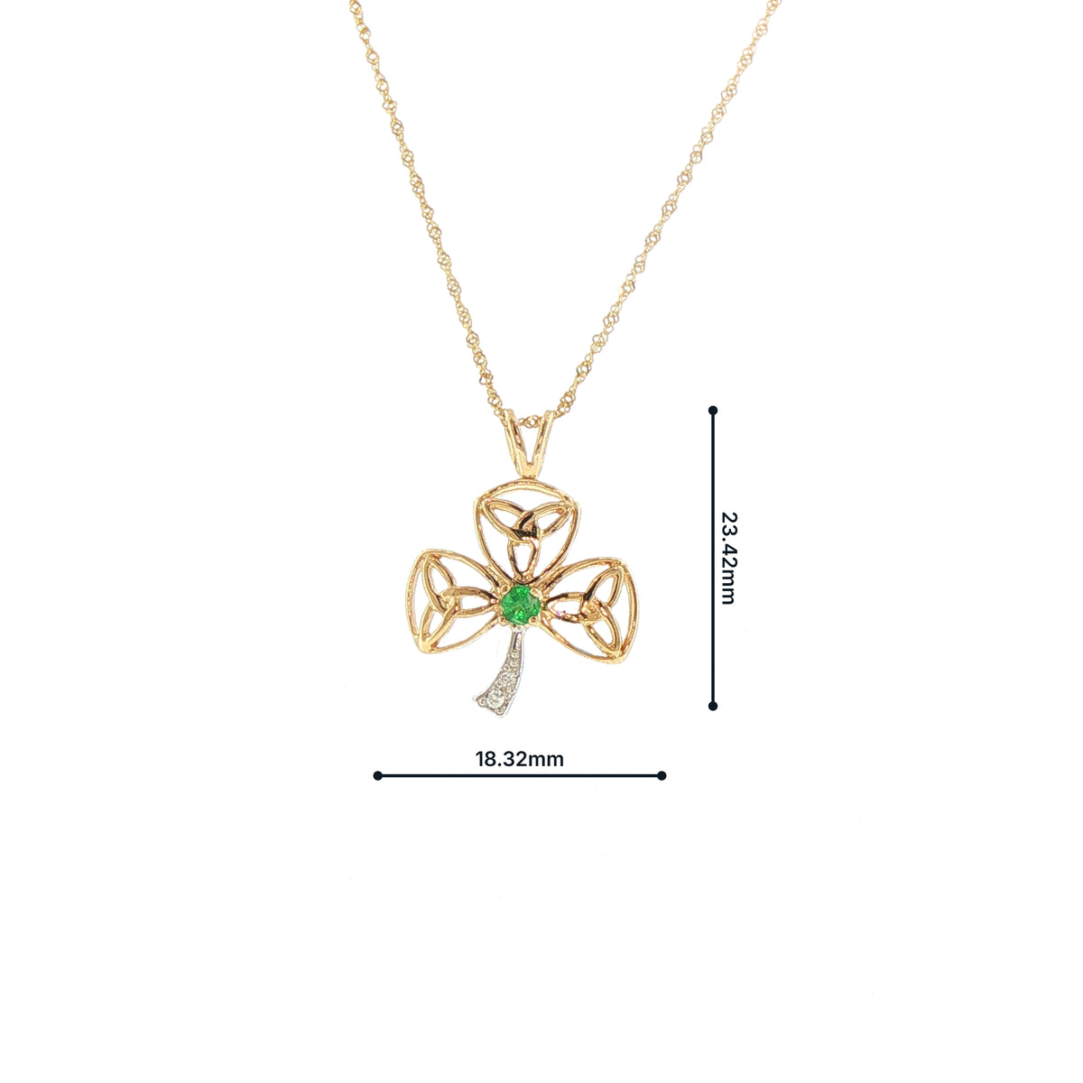 Emerald and Natural Diamond Shamrock Pendant in 14ct Yellow Gold