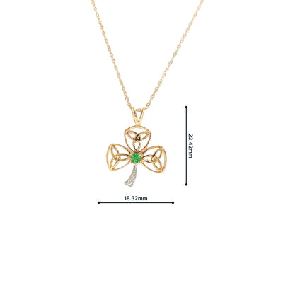 Emerald and Natural Diamond Shamrock Pendant in 14ct Yellow Gold