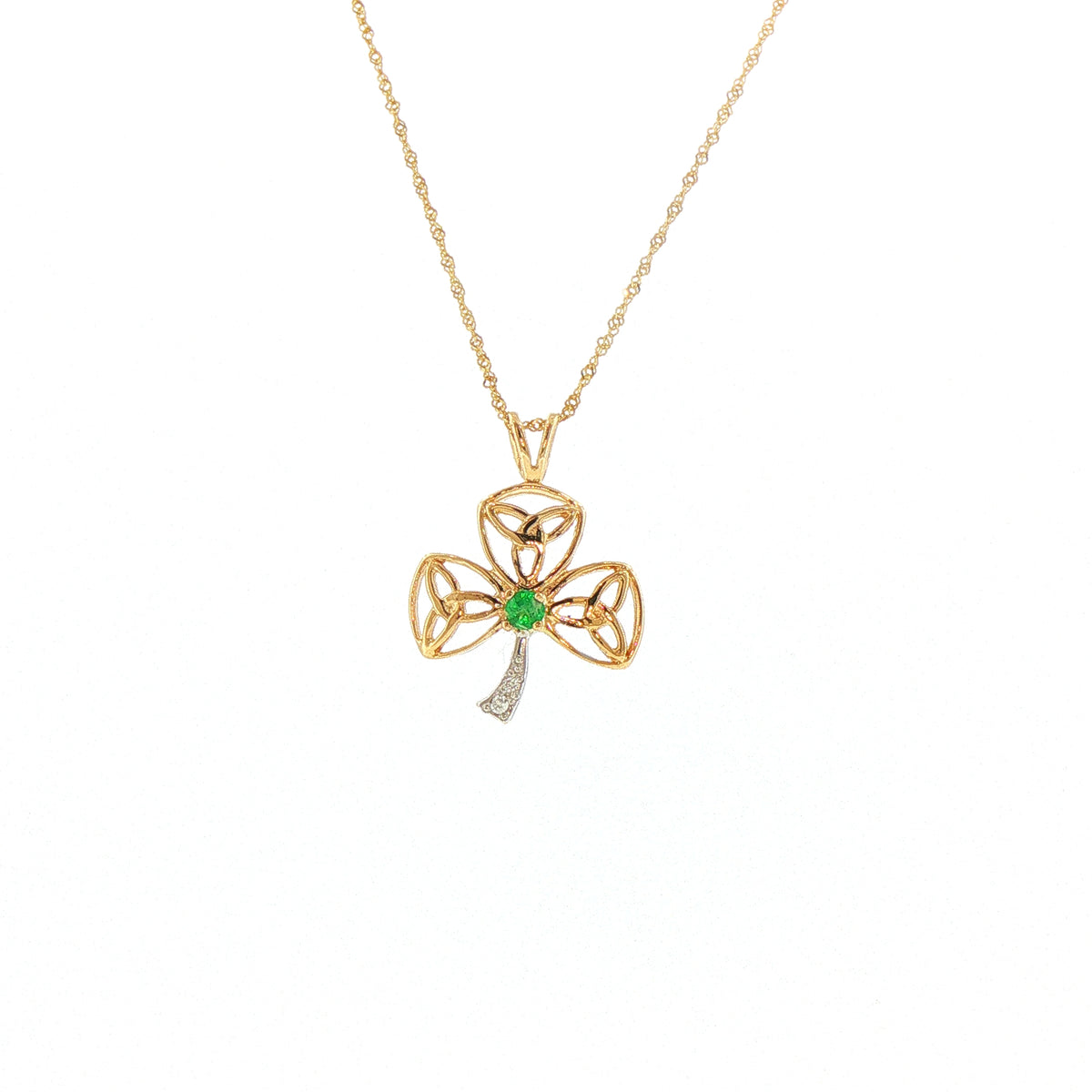 Emerald and Natural Diamond Shamrock Pendant in 14ct Yellow Gold