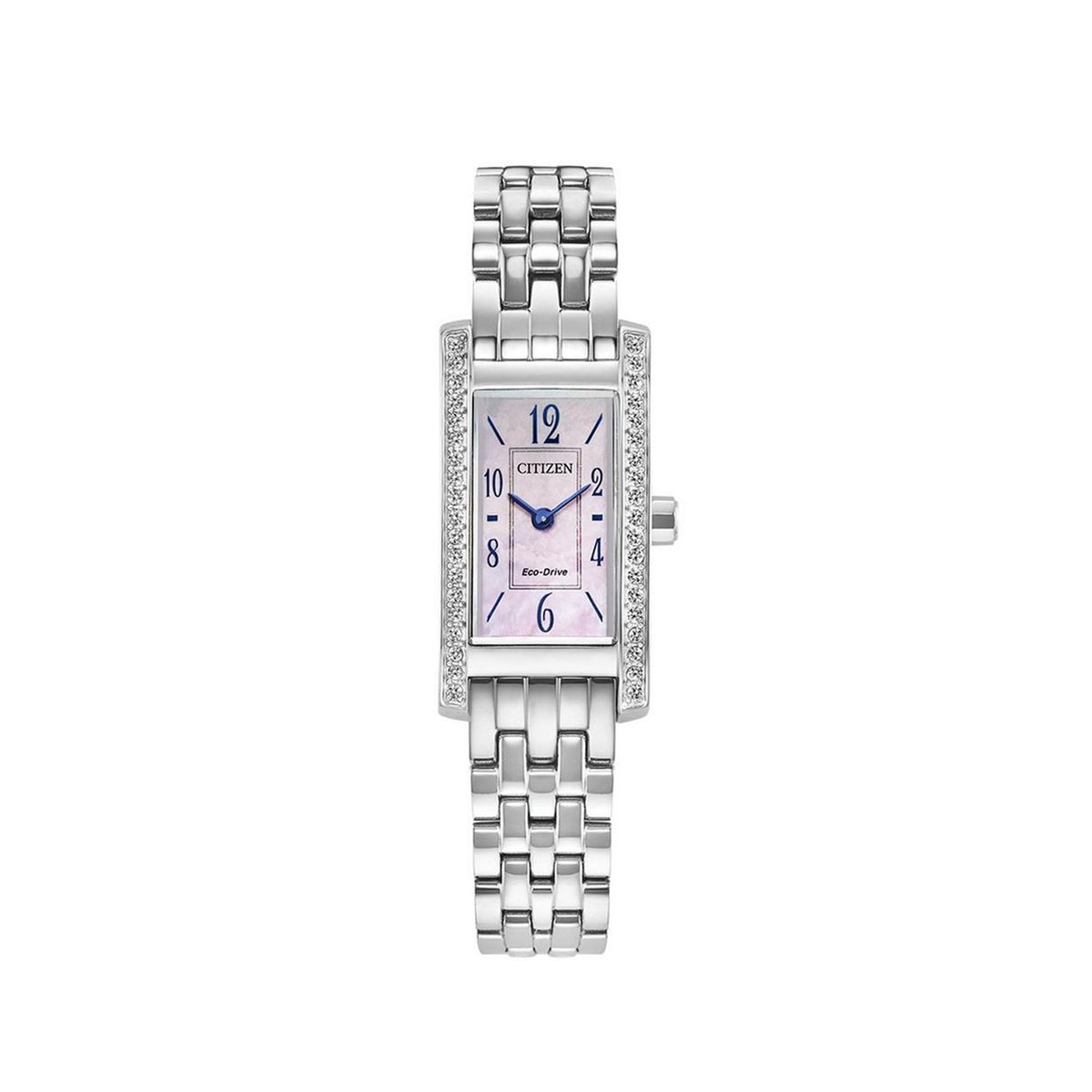 Citizen Eco Drive Rectangle Ladies Petite Palidoro Pink Mother Of Pearl with Stone Bezel