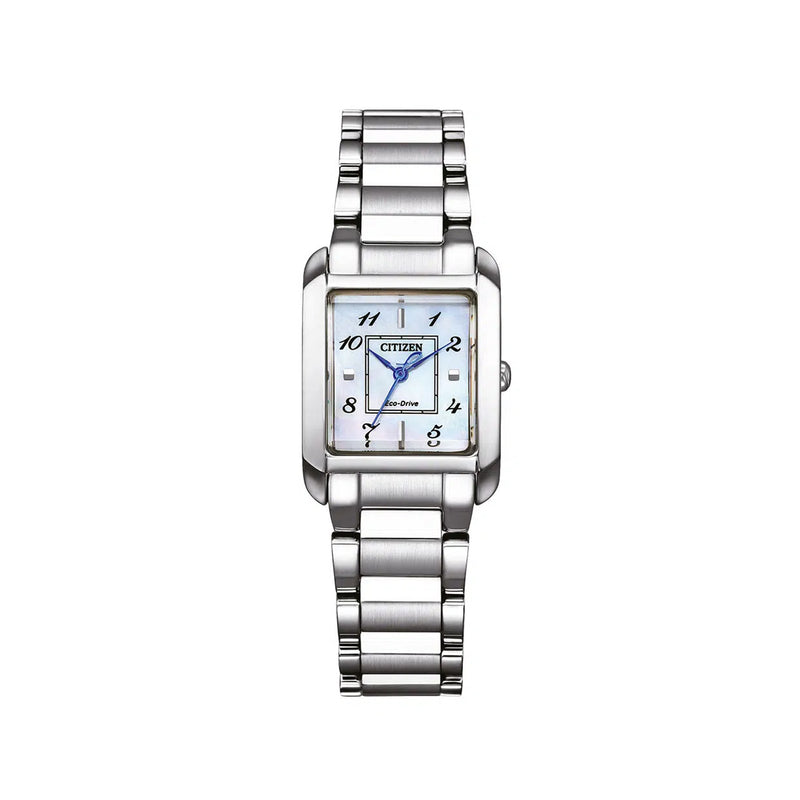 Citizen L Bianca Ladies Eco Drive Square Mother Of Pearl Dial on Stainless Steel Bracelet
