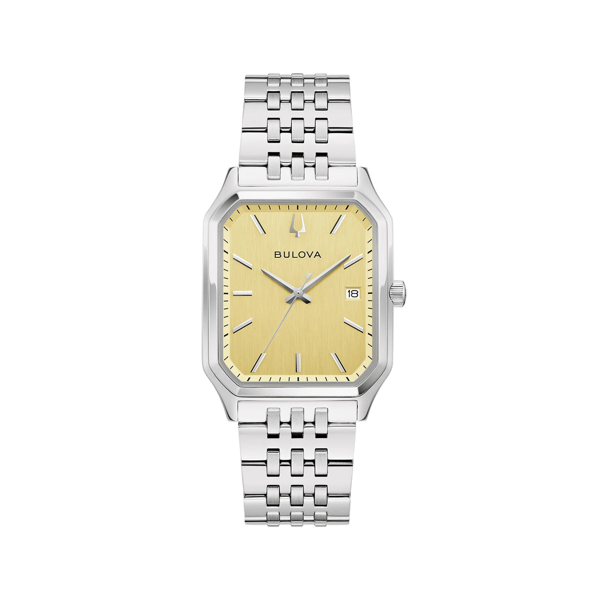 Bulova Gents Tony Bennett Rectangle Gold Dial on Stainless Steel Bracelet