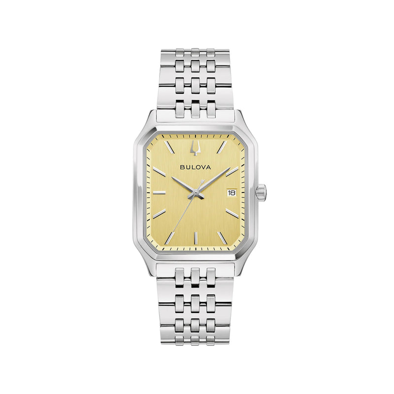 Bulova Gents Tony Bennett Rectangle Gold Dial on Stainless Steel Bracelet