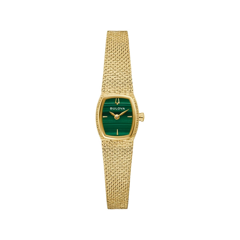Bulova Ladies Goddess Of Time Green Dial Gold Plated Mesh Bracelet
