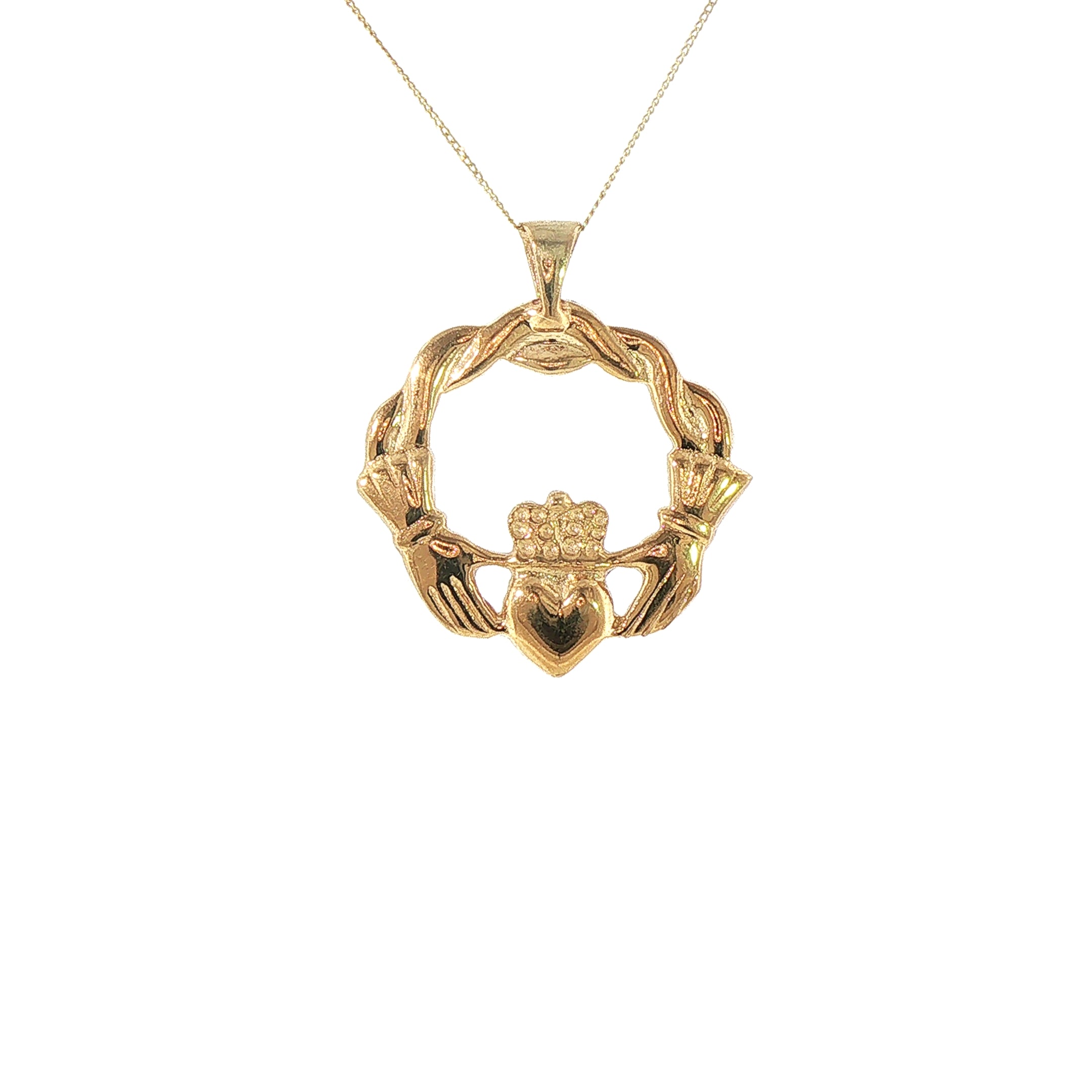 Large Claddagh with Twist Pendant on Chain Weighing 5.4g in 10ct Yellow Gold