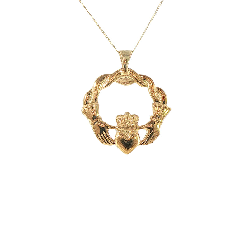 Large Claddagh with Twist Pendant on Chain Weighing 5.4g in 10ct Yellow Gold