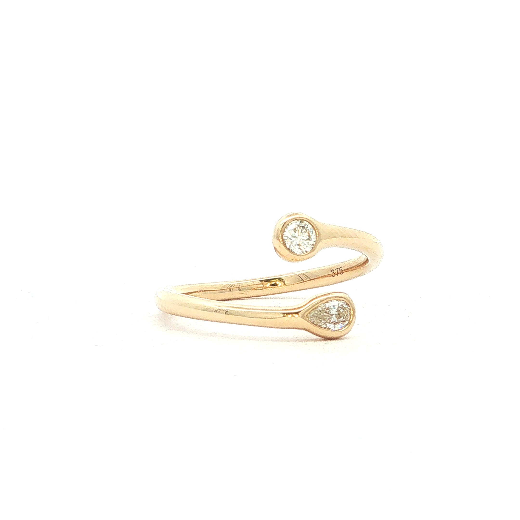 9ct Yellow Gold Round and Pear Natural Diamond Open Style Ring