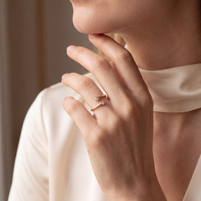 9ct Yellow Gold Round and Pear Natural Diamond Open Style Ring
