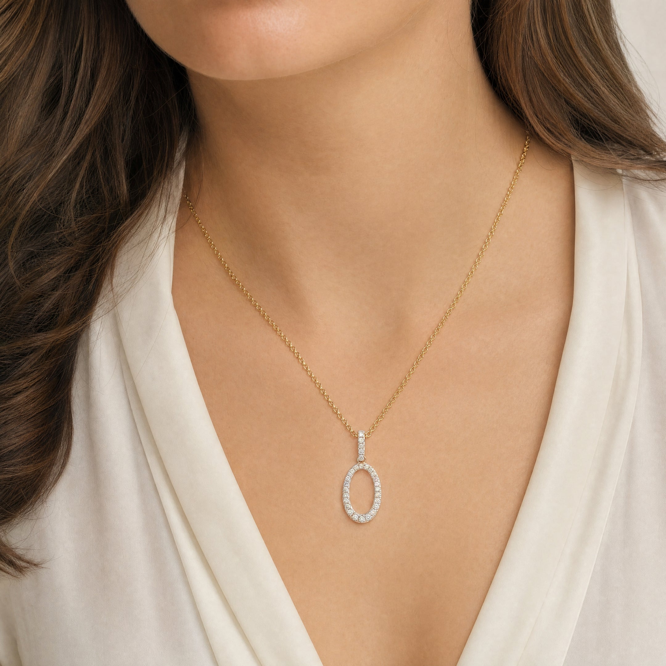 9ct Yellow Gold Natural Diamond Set Oval Pendant