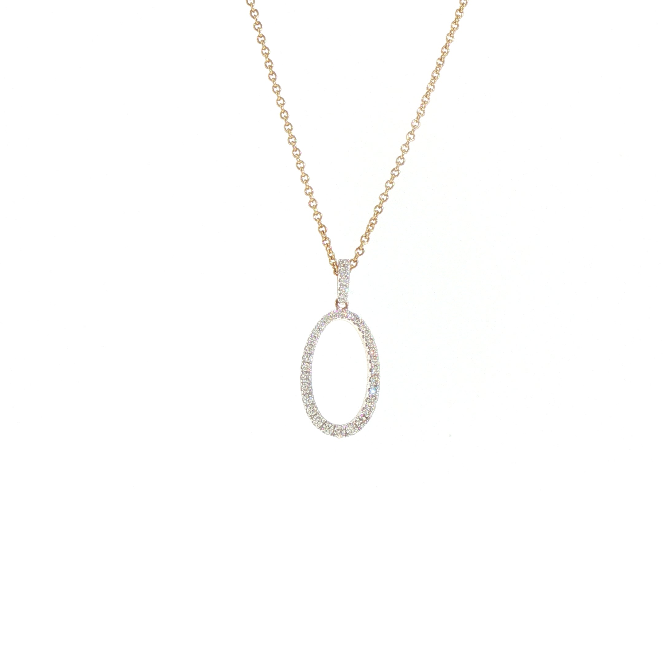 Open Oval Natural Diamond Pendant Necklace in 9ct Yellow Gold