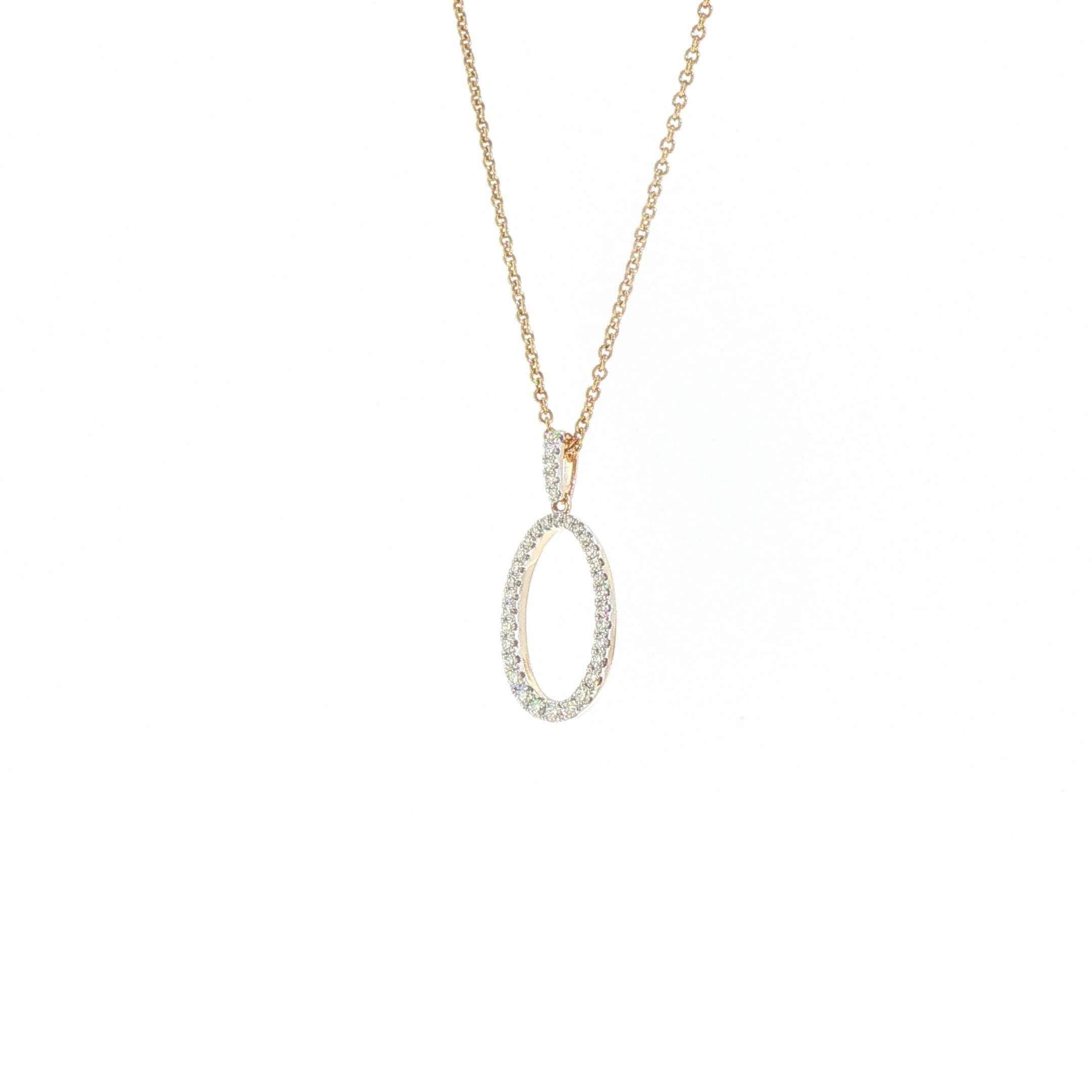 Open Oval Natural Diamond Pendant Necklace in 9ct Yellow Gold