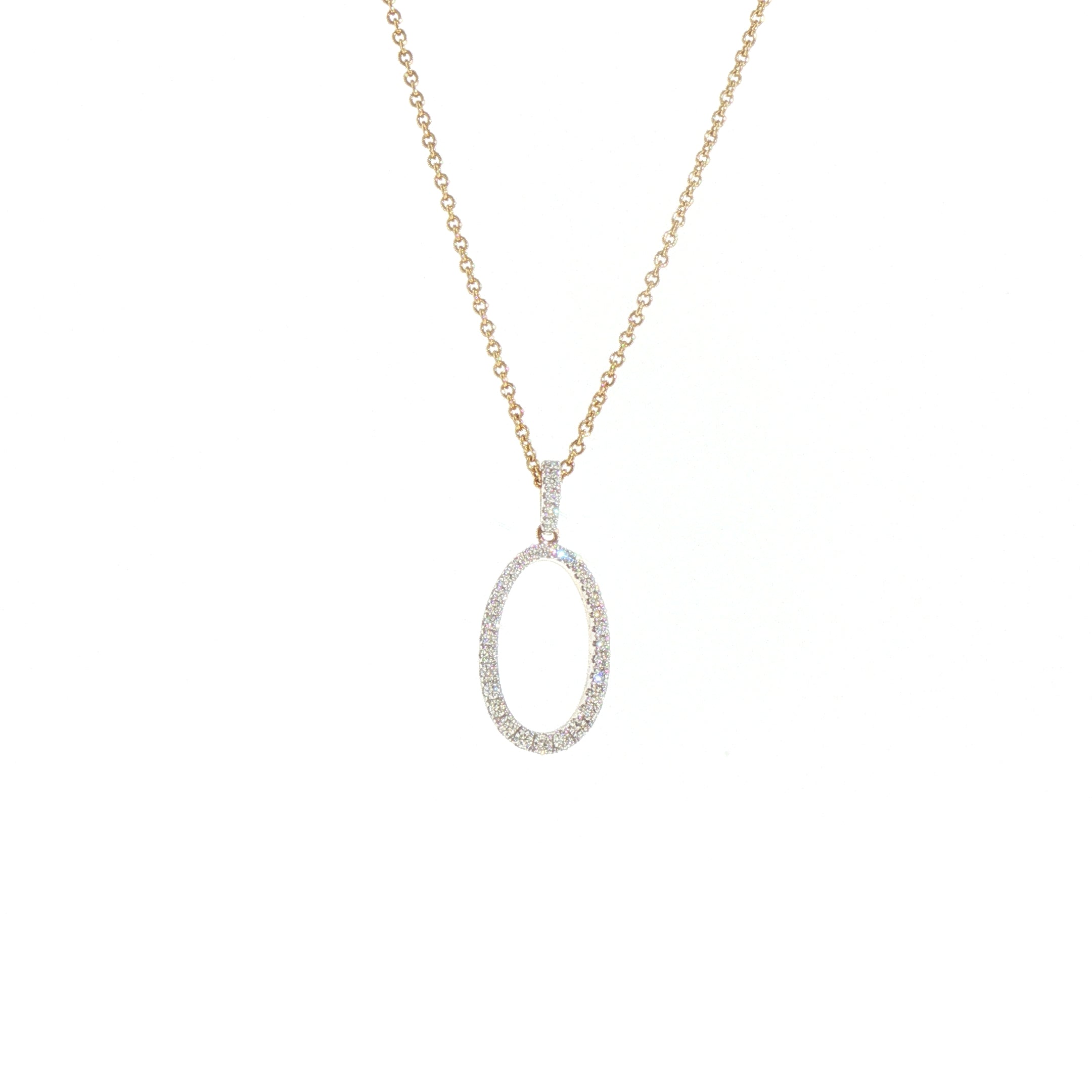 Open Oval Natural Diamond Pendant Necklace in 9ct Yellow Gold