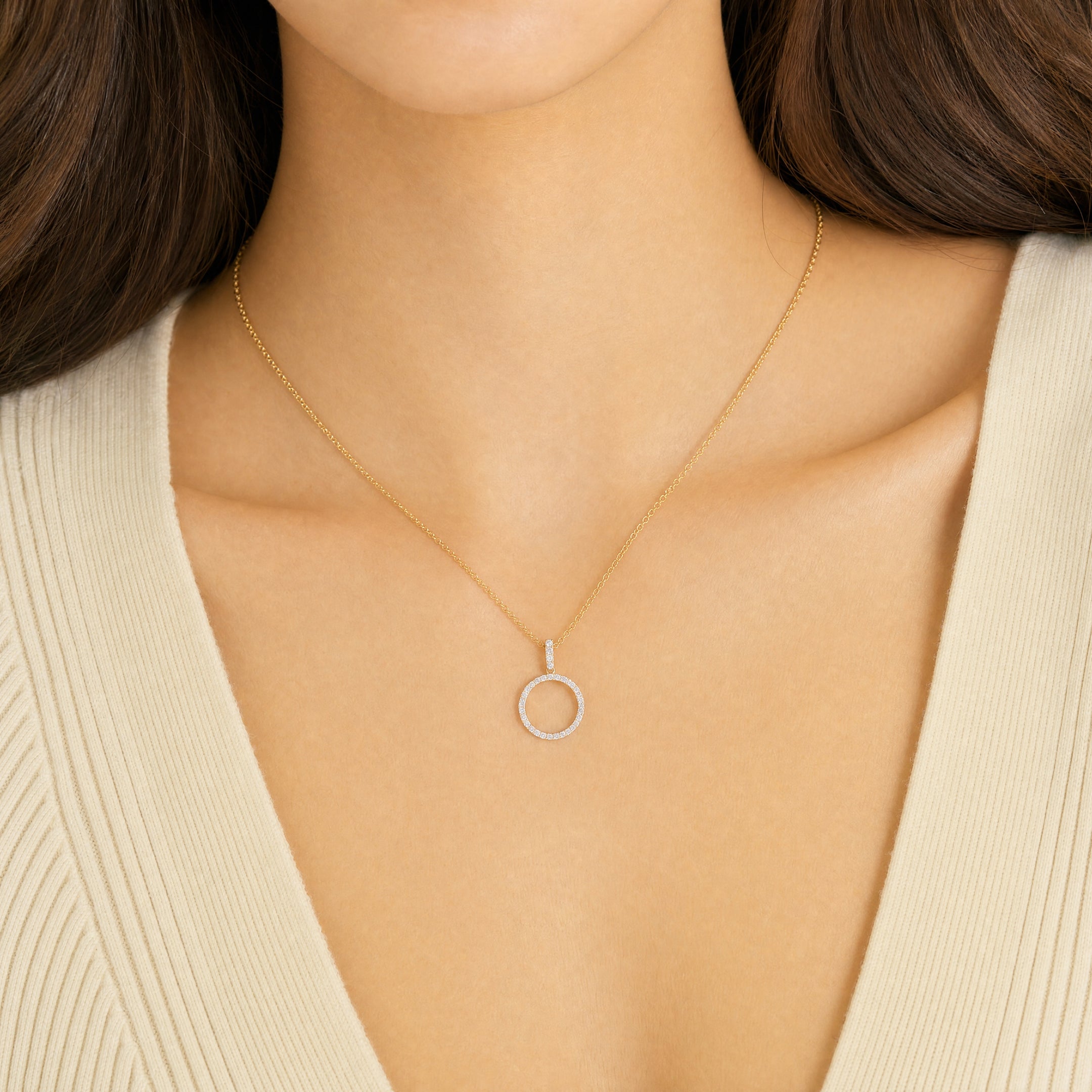 9ct Yellow Gold Natural Diamond Circle Pendant