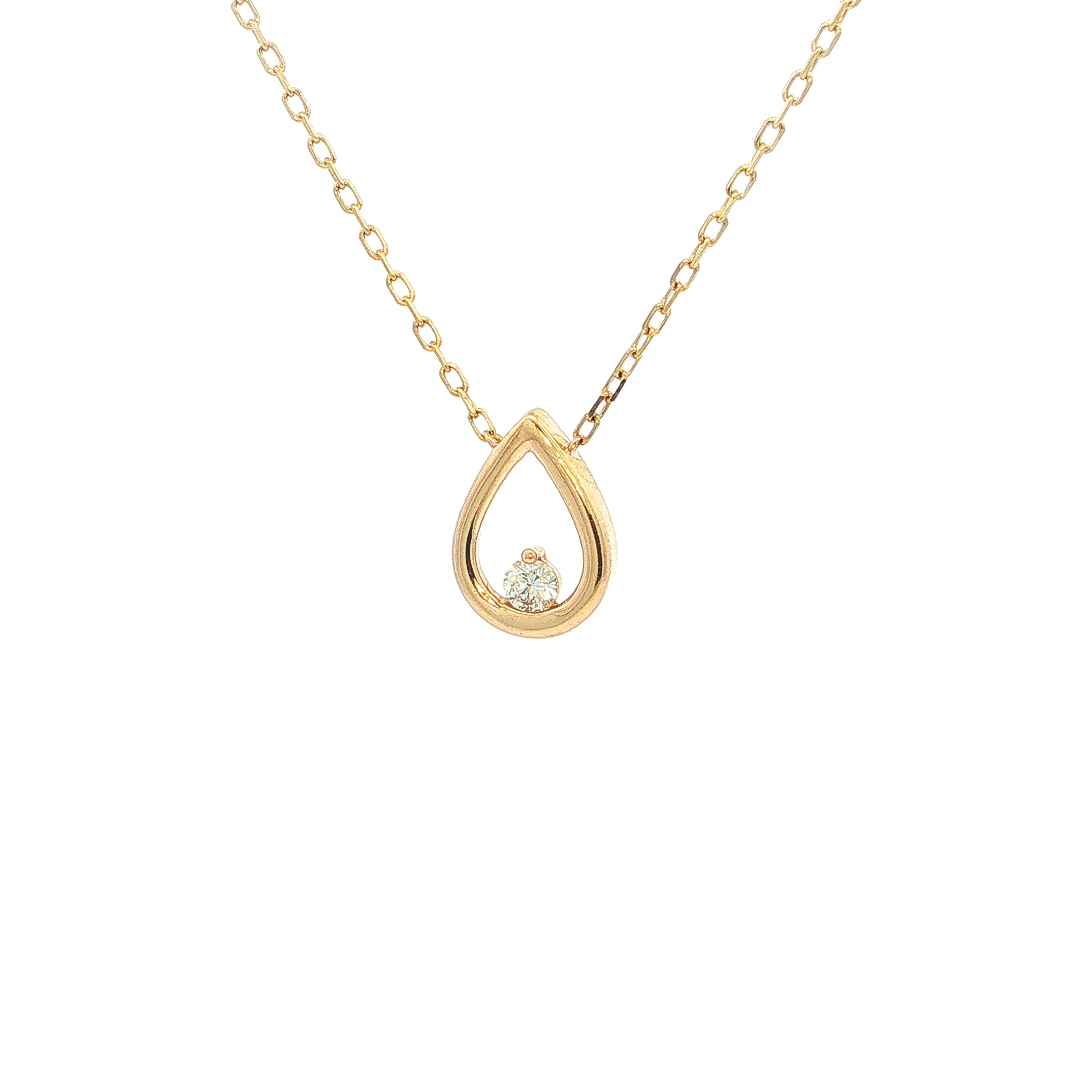 Open Teardrop Natural Diamond Pendant Necklace in 9ct Yellow Gold