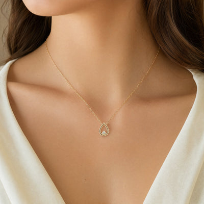 Open Teardrop Natural Diamond Pendant Necklace in 9ct Yellow Gold