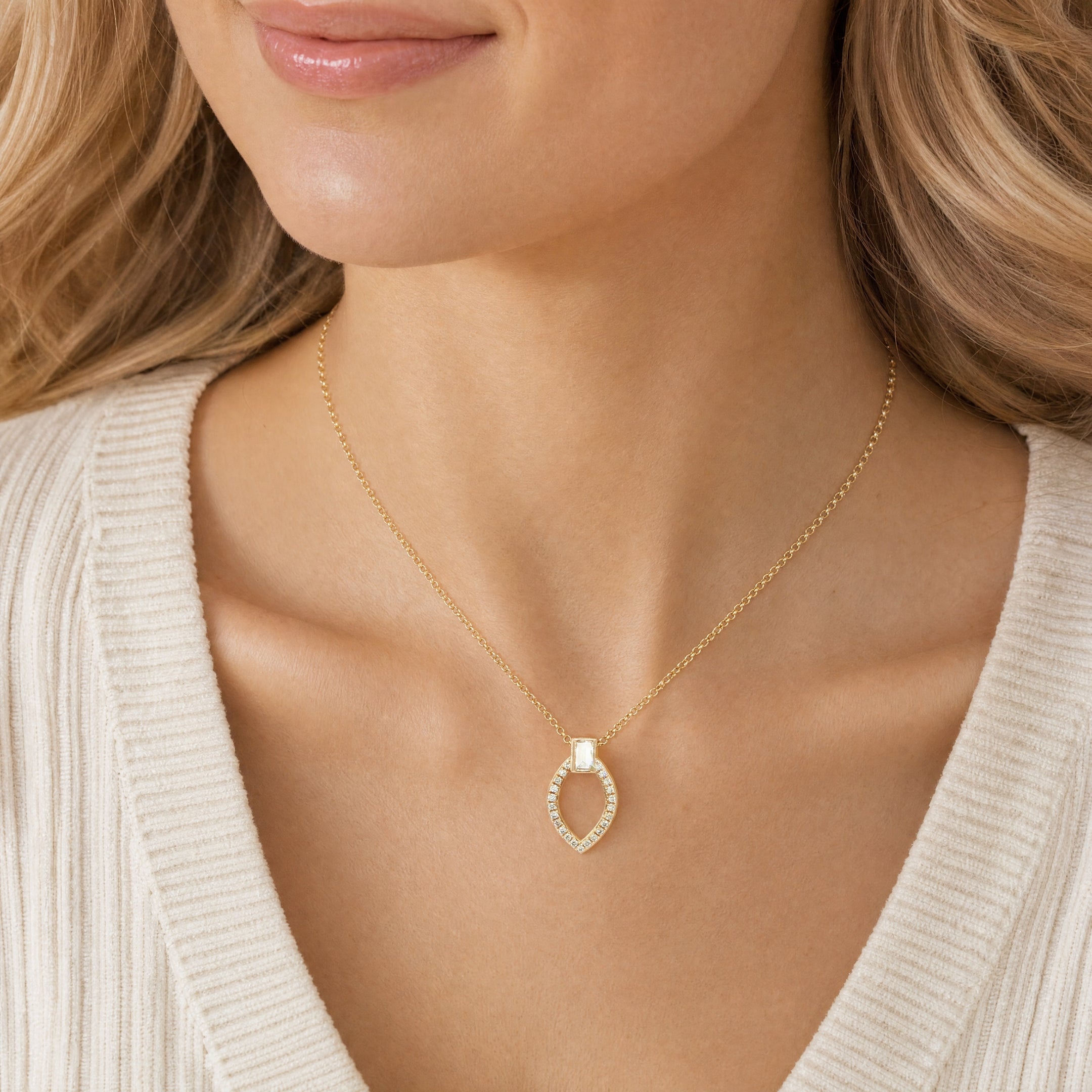 9ct Yellow Gold Open Marquise Natural Diamond Pendant Necklace
