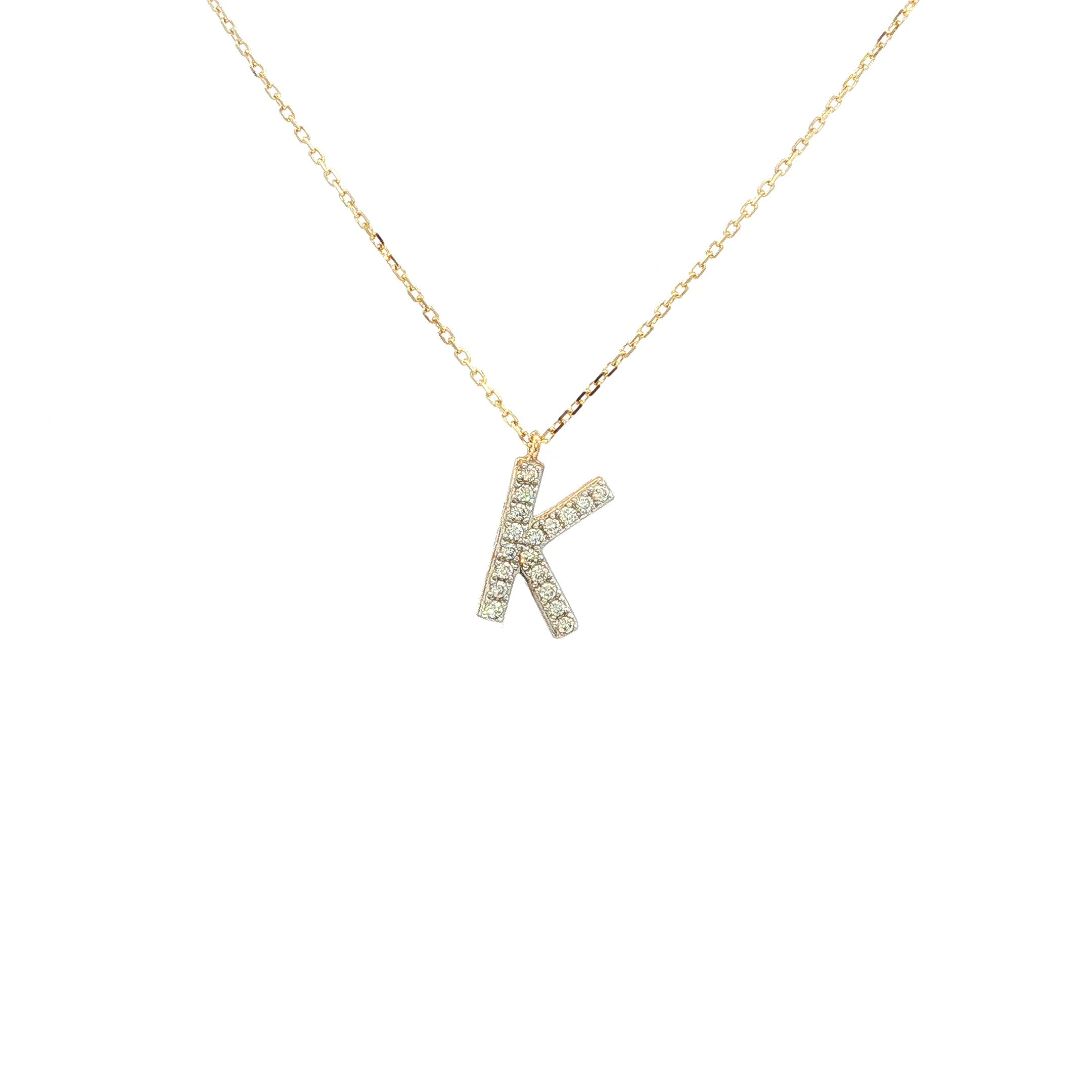 9ct Yellow Gold Natural Diamond Set 'K' on chain