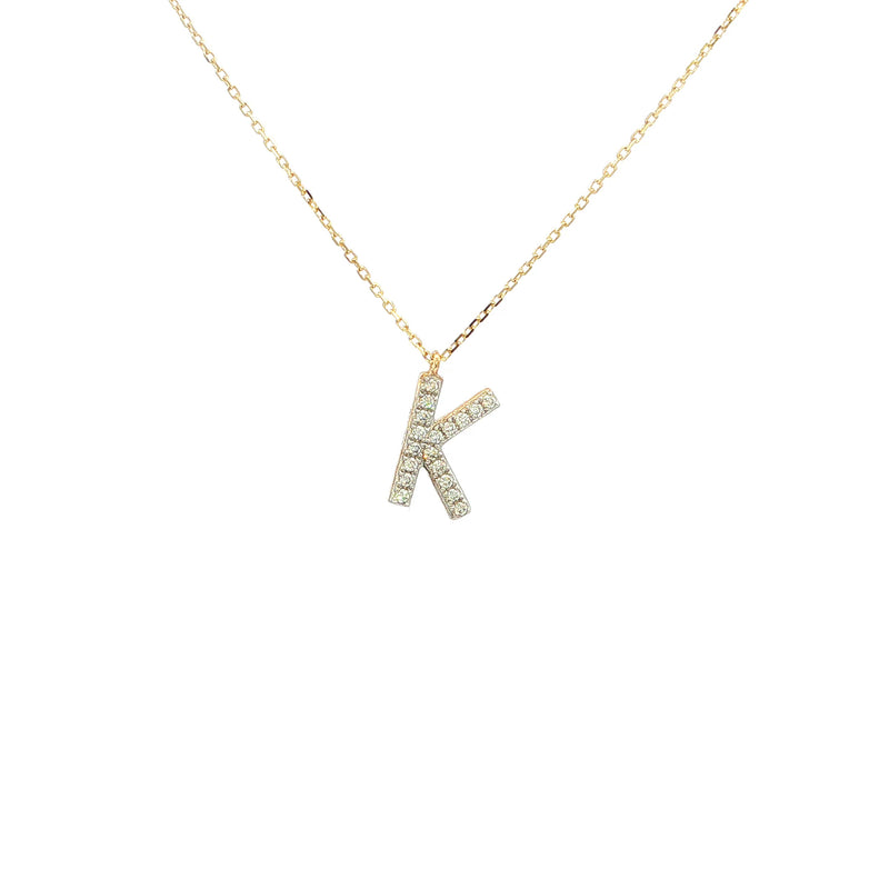 9ct Yellow Gold Natural Diamond Set 'K' on chain
