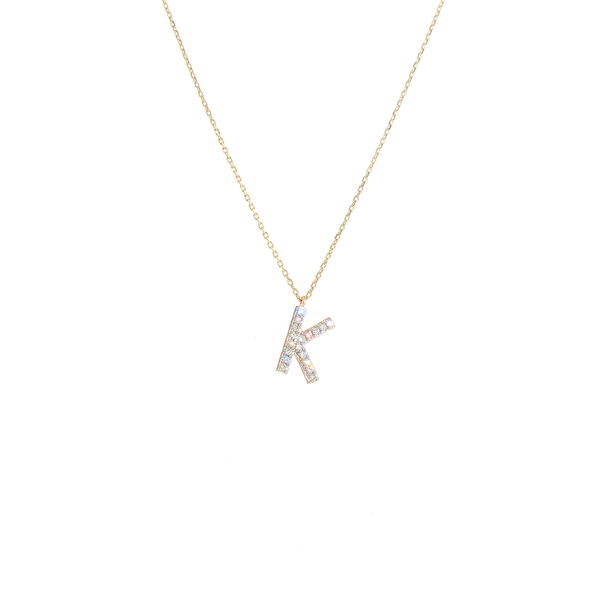 Natural Diamond 'K' Pendant in 9ct Yellow Gold