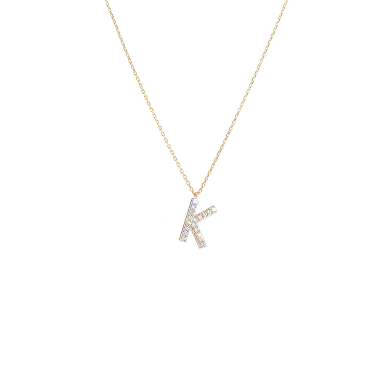 Natural Diamond 'K' Pendant in 9ct Yellow Gold