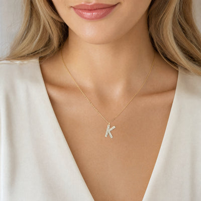 9ct Yellow Gold Natural Diamond Set 'K' on chain