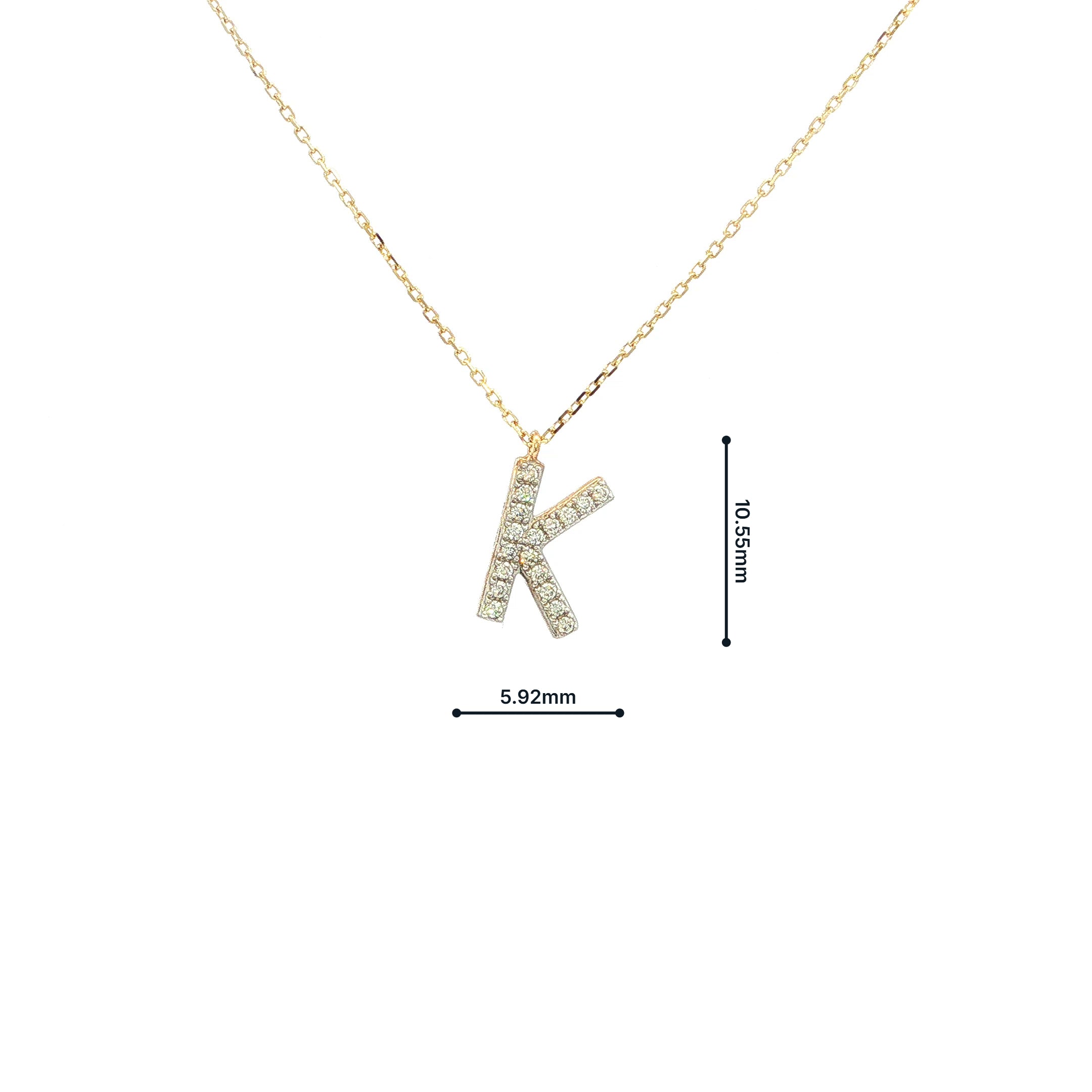 9ct Yellow Gold Natural Diamond Set 'K' on chain